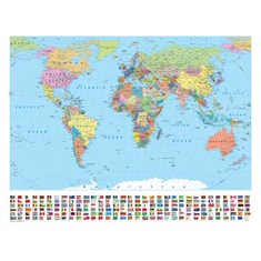 მსოფლიოს პოლიტიკური რუკა,  დროშებით (1:50000000)